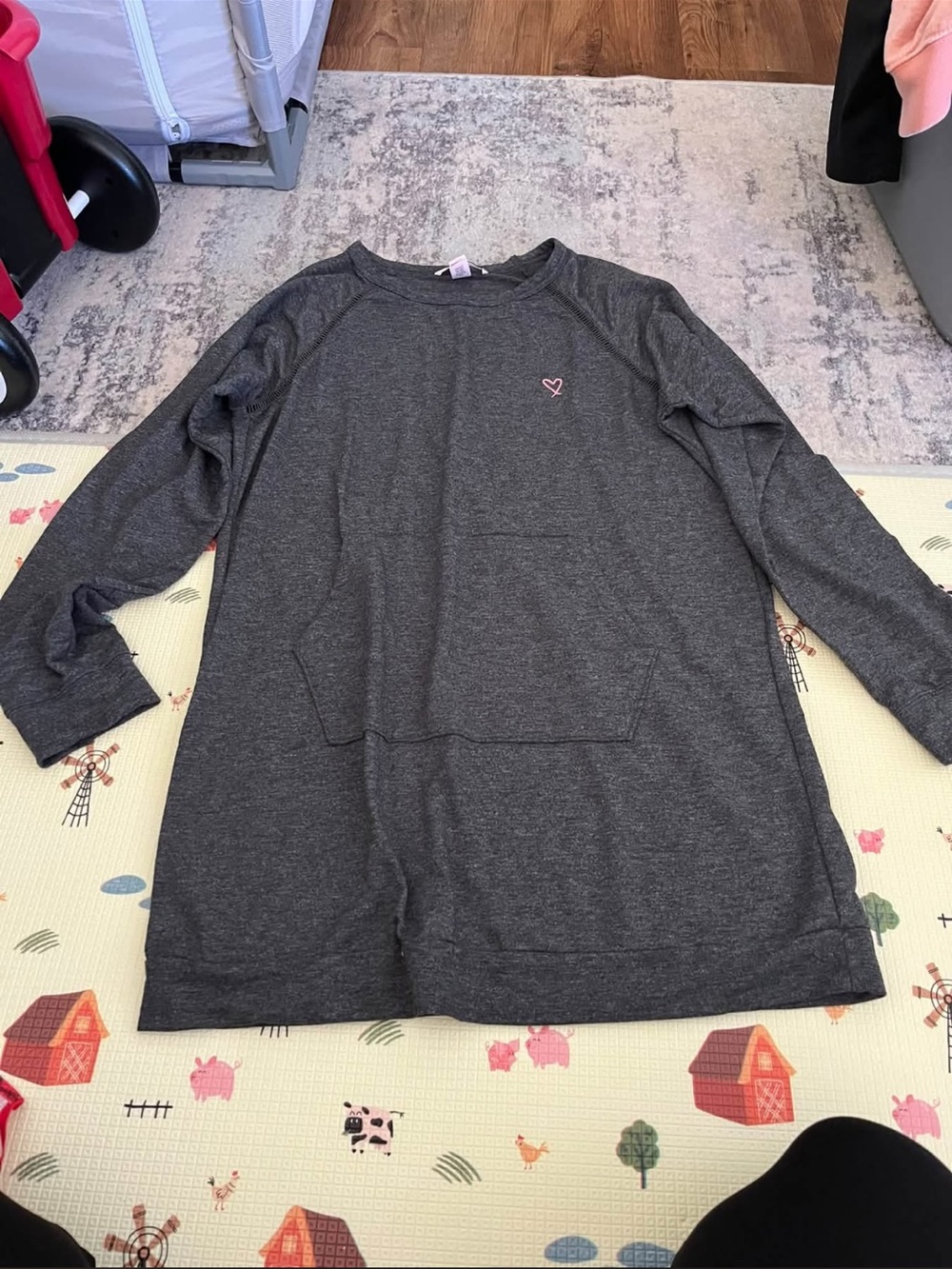 Victoria's Secret Charcoal Gray Nightgown with Pink Heart Accent